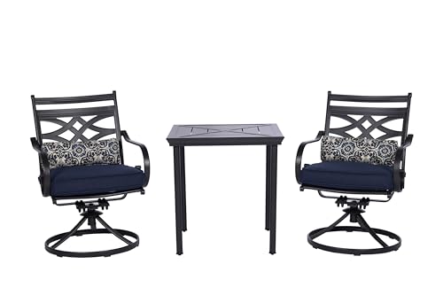 Hanover Montclair 3-Piece Patio Conversation Set with 2 Swivel Rocker Chairs and Table Navy