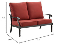 Oakland Living Black Aluminum Patio Deep Seating Outdoor Two Seater Loveseat with Red Cushions