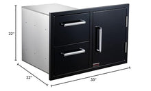 WHISTLER Stainless Steel Single Access Door & Double Drawer Combo with Handles for Outdoor Kitchen BBQ Island,33×22×22 Inches,Black
