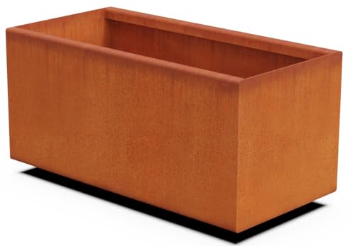 Plantercraft Large Rectangular Planters for Outdoor Plants - 24x12x12 Corten Steel Planter Box for Patio & Garden | Heavy Duty Metal Planter & Raised Garden Bed