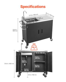 VEVOR Outdoor Grill Cart with Sink and Storage Cabinet, 38 Inch Grill Table, Waterproof Kitchen Island with Stainless Steel Top, Spice Rack, Wheel, Movable Food Prep Station for Patio Bar Backyard BBQ