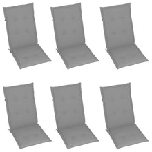 VGLQNRPT 6 Pcs Patio Reclining Chairs Set, Solid Acacia Wood Outdoor Garden Furniture with Grey Cushions, 5 Adjustable Positions, Foldable Backrest Armchair for Backyard Porch