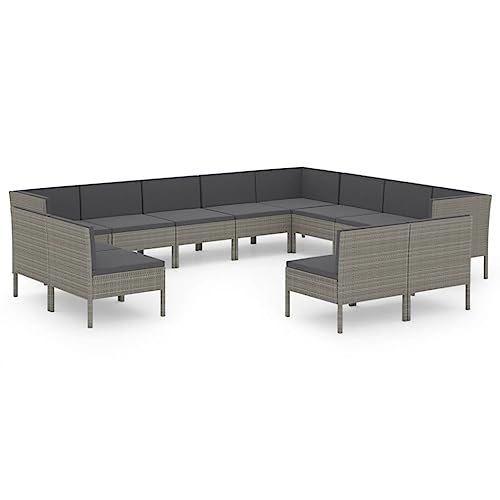 KPOUTRFG Grey PE Rattan Lounge Set with 12 Seat Cushions, Powder-Coated Steel Outdoor Furniture for Garden Patio