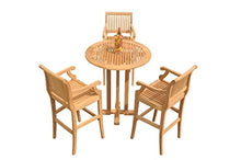 TeakStation Grade-A Teak Wood Giva 4 Pcs Bar Set: 36" Round Table & 3 Arm Chair (30" Seat High) #37GV4AA