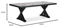 Signature Design by Ashley Beachcroft Outdoor Dining Table, Rust-Resistant Farmhouse Design with Porcelain Tabletop and Umbrella Hole, for Patio Entertaining, Black/Light Gray, 84-Inch