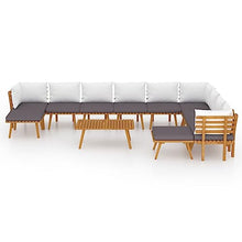 VIHHQGC Dark Grey and White Acacia Wood Garden Lounge Set with Polyester Cushions for Outdoor Patio Seating, Modular Furniture Arrangement for Comfortable Relaxation, 9-Person