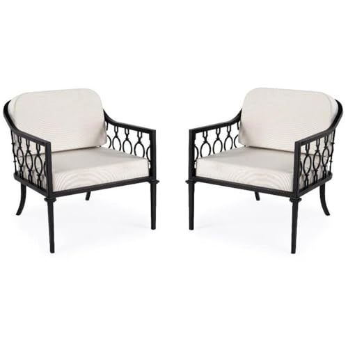 Home Square Iron Upholstered Outdoor Lounge Chair in Black - Set of 2