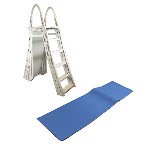 Confer Plastics 7200 Adjustable A-Frame Safety Ladder Steps with Roll-Guard for Above Ground Pools & Hydrotools by Swimline 9" x 24" Ladder Mat