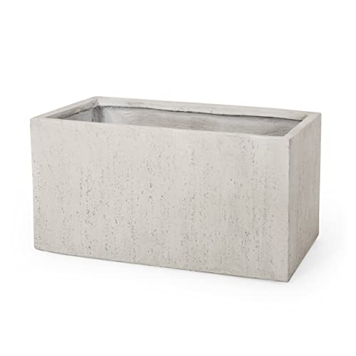 Christopher Knight Home Vanessa Outdoor Modern Large Cast Stone Rectangular Planter, White