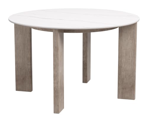 Oceanveil Round Dining Table White, White Dining Table, Modern Style, Faux Marble Sintered Stone Round Shape Tabletop, Aluminum, Outdoor Dining, 48" W x 48" D x 30.2" H