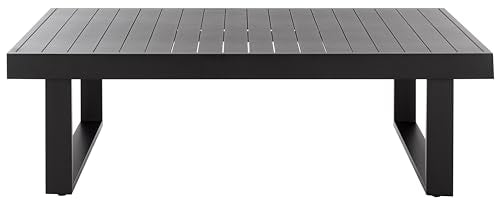 SAFAVIEH Outdoor Patio Furniture Collection – Fash Black Aluminum Coffee Table, Rectangular Slatted Top Patio Table, Modern Metal Accent for Outdoor Seating Areas (PAT7555A)