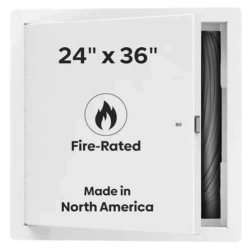 Best 24" x 36" Uninsulated Fire Rated Metal Access Panel with 1” Flange, LEED Compliant 16-Gauge Cold Rolled Steel Access Door, Self-Latching Drywall Panel for Walls, White Powder Coat Finish,BA-PFN