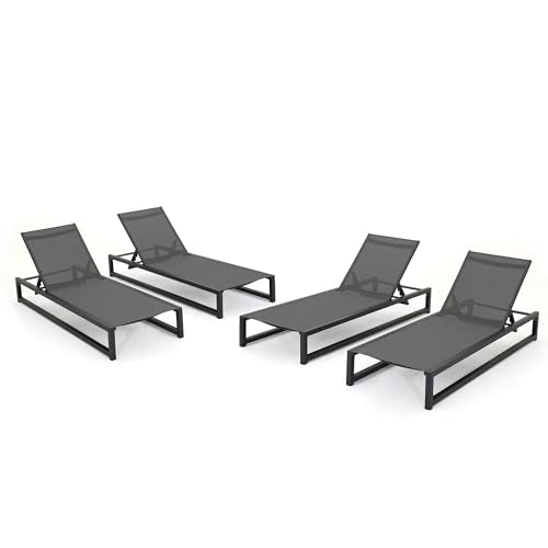 Christopher Knight Home Modesta Outdoor Chaise Lounge Set of 4 Black Gray