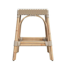 Home Square Rattan Counter Stool in Tan & White Stripe - Set of 3