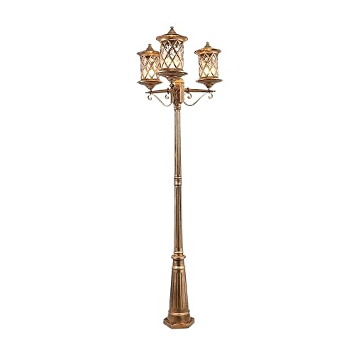 PeiyuLight 3-Head Vintage Outdoor Landscape Lantern - European Style Patio Light with E26/E27 Socket, Weather Resistant, Ideal for Garden, Porch, and Driveway Decor(1.85m-Bronze)