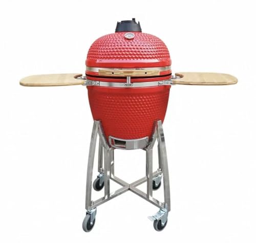 JOSOGO 21 Inch Ceramic Charcoal Smoker BBQ Grill, Outdoor Round Ceramic Grill for Backyard Patio Home Party Cooking(Red)