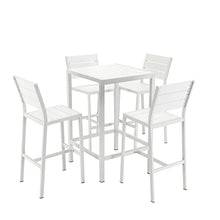 Benjara Kylo 43 Inch Bar Table Set, White Polyresin Backrests and Seats, Aluminum