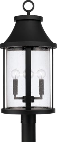 Capital Lighting 953645BK Bridger Transitional Clear Seeded Glass Outdoor Post Lantern, 4-Light 240 Total Watts, 26" H x 12" W, Black