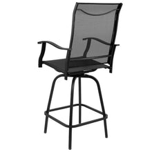 Afuera Living 30" All-Weather Patio Swivel Bar Stools, Set of 2, Black Finish, Galvanized Steel Frame, Textilene Seats with Waterfall Edge, Extra Wide Back, Contemporary Outdoor Bar Height Seating