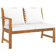 KPOUTRFG 6 Piece Solid Acacia Wood Patio Lounge Set with Modern Rectangular Design and Cream Cushions for Outdoor Seating