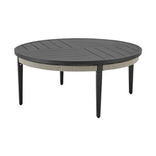 Armen Living Zella Round Coffee Table in Aluminum with Charcoal Finish and Light Gray Rope