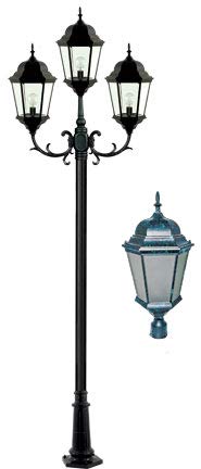 DABMAR LIGHTING GM2303-LED30-VG-FR 3 Light Post Top Fixtures w/Frosted Glass 30 Watt LED 85-265 Volts, Verde Green