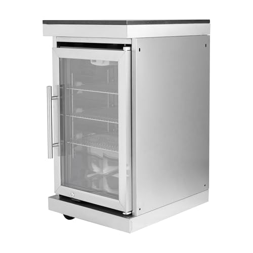 Outdoor Kitchen Island Beverage Refrigerator Cabinet,Single Door Undercounter Cooler with Granite Countertop,Glass Front,Adjustable Shelves,Locking Casters,Quiet Compressor for Patio Bar (Silver)