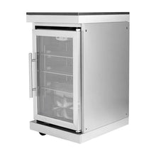 Outdoor Kitchen Island Beverage Refrigerator Cabinet,Single Door Undercounter Cooler with Granite Countertop,Glass Front,Adjustable Shelves,Locking Casters,Quiet Compressor for Patio Bar (Silver)
