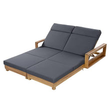 Christopher Knight Home Mari Acacia Wood Chaise Lounge Chair Outdoor, Spacious Double Outdoor Chaise Lounge With 4-Fold Cushions, 4 Position Adjustable Backrest Pool Lounger, Light Natural + Dark Grey