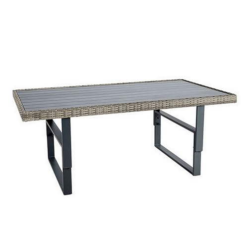 Benzara Foca 63 Inch Outdoor Rectangular Dining Table, Adjustable Height, Wicker