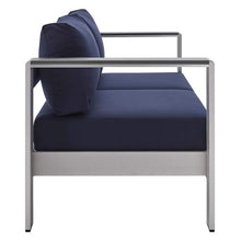 Afuera Living Outdoor Patio Loveseat, Fabric & Aluminum, Silver & Navy Finish, 56.5" W x 27.5" D x 25" H, All-Weather Cushions, Dense Foam Padding, Machine Washable Covers, Durable Backyard Seating