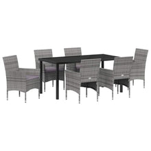 FUDUGEHMIOFWFJJ 7-Piece Grey Poly Rattan Outdoor Dining Set with Cushions, Patio Garden Furniture Set with Tempered Glass Table & Weather-Resistant Cushions for Backyard, Deck, Balcony