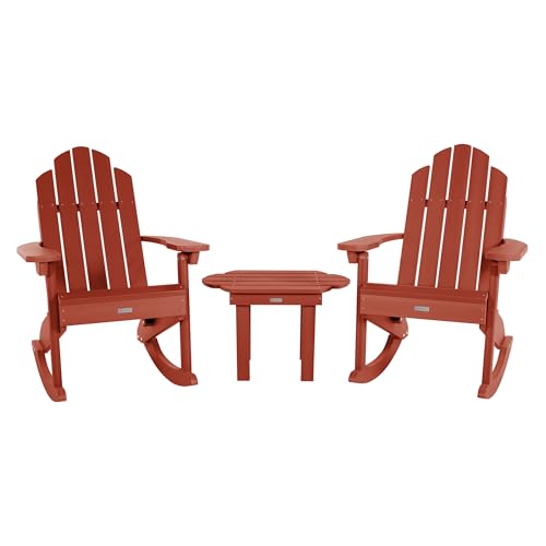 highwood Classic Westport 2 Adirondack Rocking Chairs with Side Table, Rustic Red