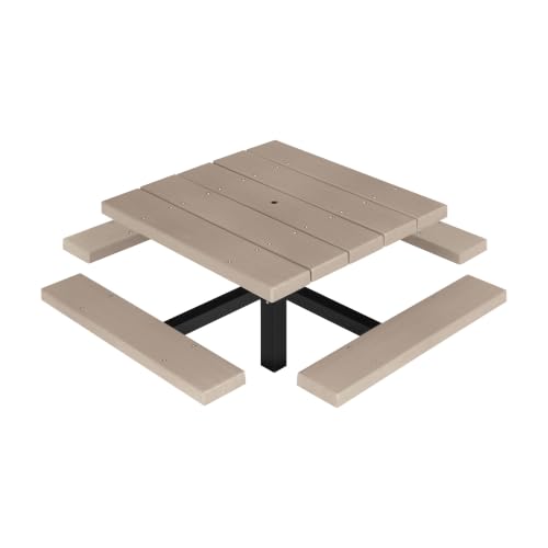 BarcoBoard 48 in. Square Pedestal Picnic Table, Inground Mount, Tan