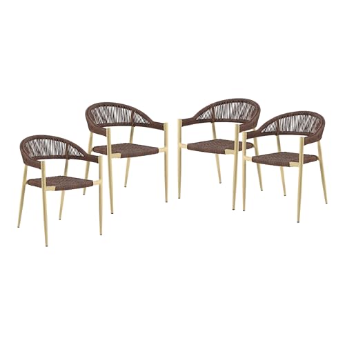 Furniture of America Clark Aluminum Patio Dining Chair Set of 4 Natural