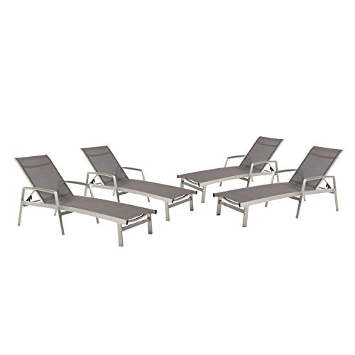Christopher Knight Home Joy Outdoor Mesh and Aluminum Chaise Lounge Set of 4 Grey