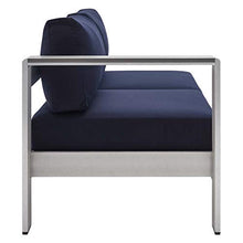 Modway Shore Sunbrella® Fabric Aluminum Outdoor Patio Left-Arm Loveseat in Silver Navy