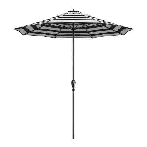California Umbrella 12-Year Protection 7.5-Ft Outdoor Patio Umbrella, Sunbrella Fade-Resistant Fabric, Auto-Tilt, Heavy Duty Aluminum Frame, 8 Reinforced Ribs for Pool or Deck, Black Pole, Cabana Classic