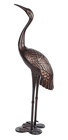 Westcharm Heavy Duty Garden Crane Pair Statue - Upright and Preening Heron Couple Metal Sculpture Set, Antique Bronze (12 lbs. Each Crane)