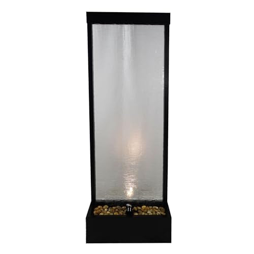 Alpine Corporation MLT170L 72" Waterfall Fountain with LED Light Cascading Textured Glass & Aluminum Floor Design, Indoor, Black