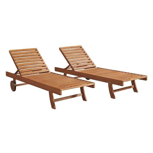 Alaterre Furniture Caspian 2-Pack Adjustable Eucalyptus Wood Outdoor Lounge Chairs Natural