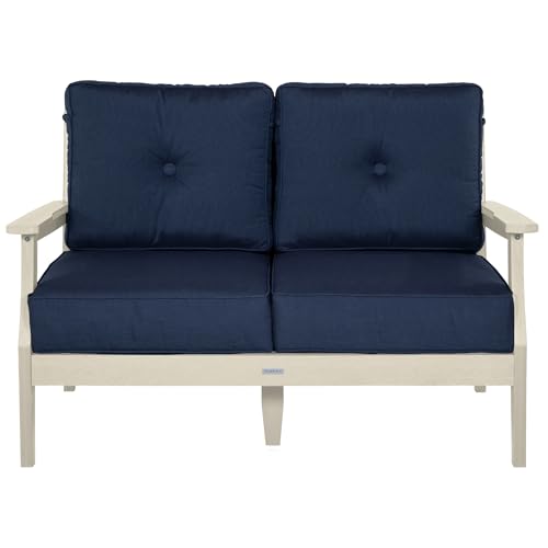 highwood Lehigh Deep Seating Loveseat, with Sunbrella Cushions in Spectrum Indigo, Whitewash Frame