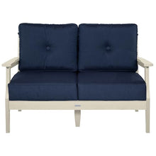 highwood Lehigh Deep Seating Loveseat, with Sunbrella Cushions in Spectrum Indigo, Whitewash Frame