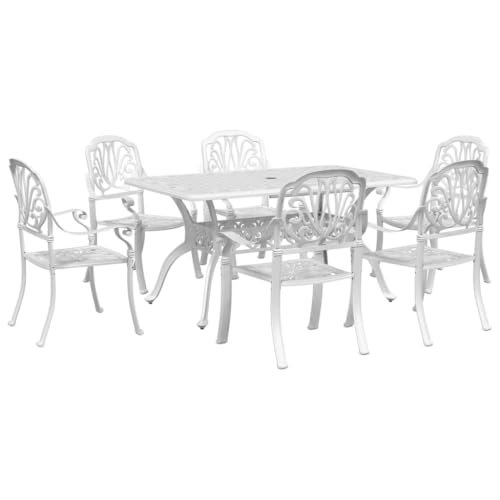 LDEWOAMEG 7 Piece Patio Dining Set White Cast Aluminum Outdoor Table Chairs