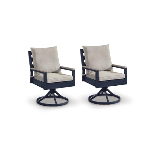 Signature Design by Ashley Outdoor Swivel Dining Chair Set of 2, Navy