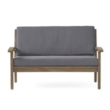 SRECELL Acacia Wood Outdoor Loveseat with Coffee Table, 2-Seat Patio Sofa Set with Cushions, Modern Deck Furniture, Durable Hardwood Frame, Water-Resistant Cushions for Garden Balcony Poolside,Gray te