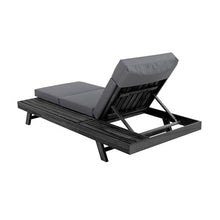 AODSHA Acacia Wood Chaise Lounge with 4'' Four Folds Cushion, Outdoor 79'' Patio Recliner Chair, 4-Position Adjustable Backrest Sun Lounger for Backyard Patio Lawn Garden,Black,Dark Gray