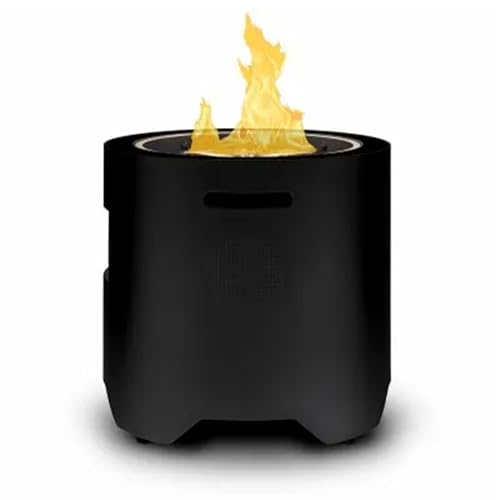 Ukiah Co. Voyager II Rechargeable Wireless Bluetooth 4 Mode Tabletop Propane Fire Pit Speaker Sound System with Lava Rocks and Cover, Black