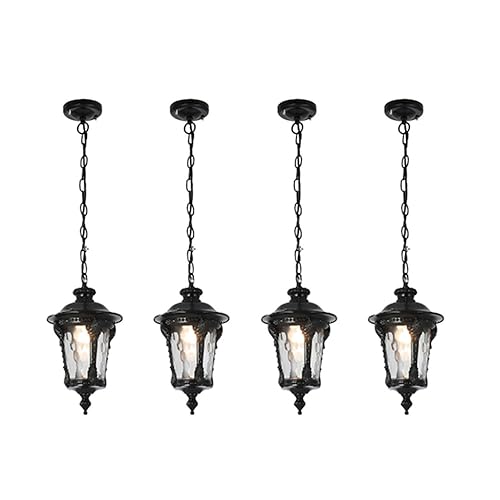 LustreVibe Retro Outdoor Pendant Light - Waterproof Ceiling Hanging Lamp for Garden, Patio, and Porch - Adjustable E27 Chandelier in Gold Finish (23 * 35cm)(Black-18 * 27cm,4 PCS)