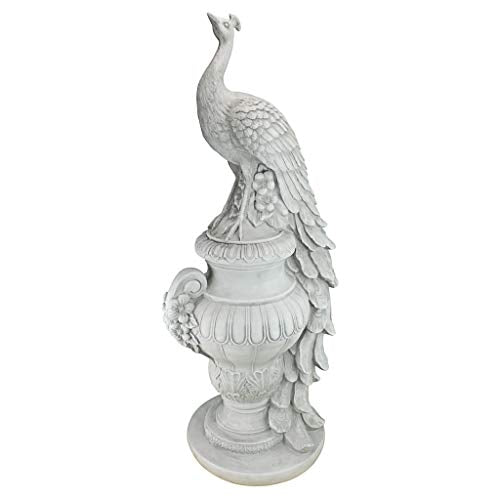Design Toscano Staverden Castle Peacock on an Urn Garden Statue, 34 Inch Tall, Cast Stone Resin, Antique Stone Finish